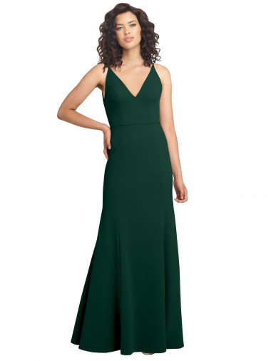 Midnight Green V-Neck Sleeveless V-Back Long Evening Prom Gowns Canada Supplier