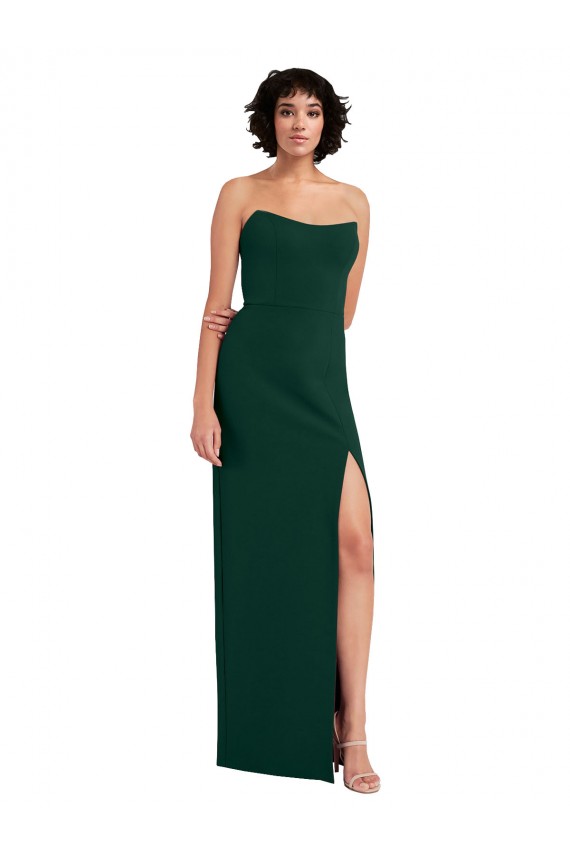 Midnight Green Strapless Sleeveless Low Back Long Prom Dress Canada Supplier