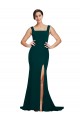 Midnight Green Square Neck Sleeveless Sweep Train Prom Dress Canada Supplier