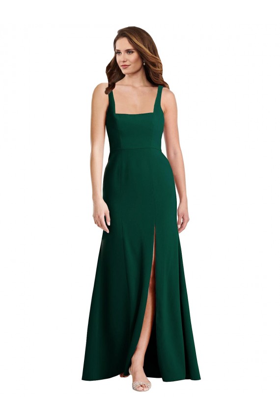 Midnight Green Square Neck Sleeveless Long Prom Dress Canada Supplier