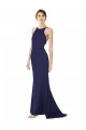 Navy Blue High Neck Sleeveless Criss Cross Open Back Long Prom Dress Canada Supplier