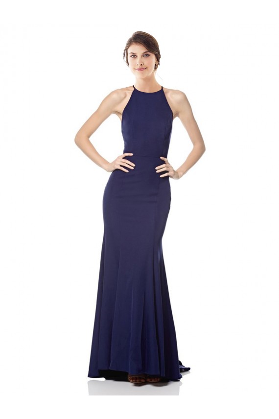 Navy Blue High Neck Sleeveless Long Prom Dress Canada Supplier