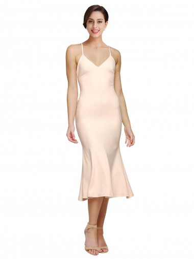 Nude V-Neck Sleeveless Low Back Midi Length Prom Dress Canada Supplier