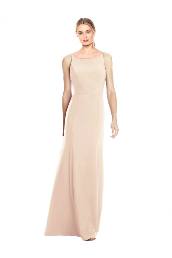 Nude Bateau Neck Sleeveless Open Back Long Prom Dress Canada Supplier