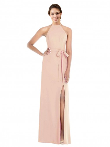 Nude Halter Neck Sleeveless Criss Cross Back Long Prom Dress Canada Supplier