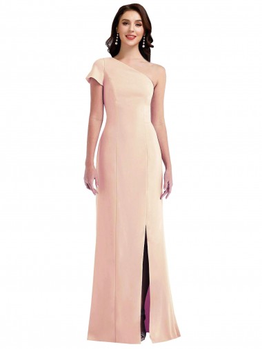 Nude One Shoulder Cap Sleeves Long Prom Dress Canada Supplier