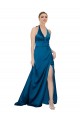 Peacock Blue Halter Neck Sleeveless Open Back Long Prom Dress Canada Supplier