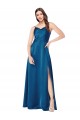 Peacock Blue Cowl Neck Sleeveless Low Back Long Prom Dress Canada Supplier