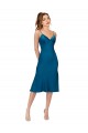 Peacock Blue V-Neck Sleeveless Low Back Midi Length Evening Prom Gowns Canada Supplier