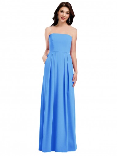 Peacock Blue Strapless Sleeveless Low Back Long Prom Dress Canada Supplier