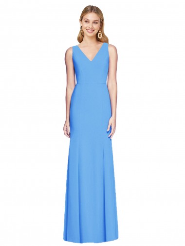 Peacock Blue V-Neck Sleeveless Keyhole Back Long Prom Dress Canada Supplier