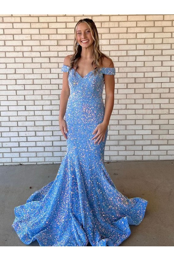 Periwinkle Off the Shoulder Sleeveless Long Prom Dress Canada Supplier