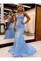 Periwinkle V-Neck Sleeveless Sweep Train Prom Dress Canada Supplier