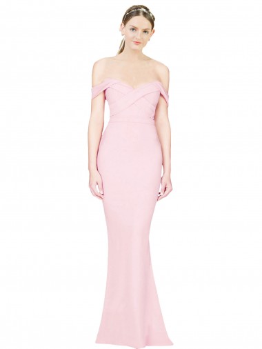 Pink Strapless Sleeveless Low Back Stretch Crepe Long Prom Dresses Canada Supplier