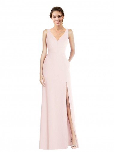 Pink V-Neck Sleeveless Low Back Long Prom Dress Canada Supplier