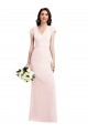 Pink V-Neck Cap Sleeves Stretch Crepe Long Prom Dress Canada Supplier