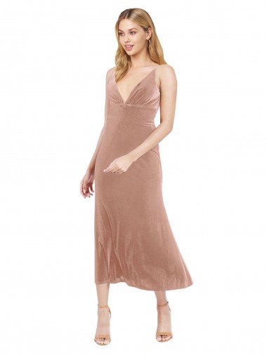 Pink V-Neck Sleeveless V-Back Midi Length Prom Dress Canada Supplier