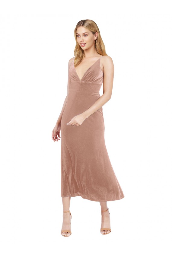 Pink V-Neck Sleeveless V-Back Midi Length Prom Dress Canada Supplier