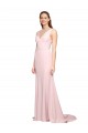 Pink V-Neck Sleeveless V-Back Sweep Train Prom Dress Canada Supplier