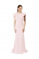 Pink Jewel Neck Ruffle Sleeves V-Back Sweep Train Prom Dress Canada Supplier