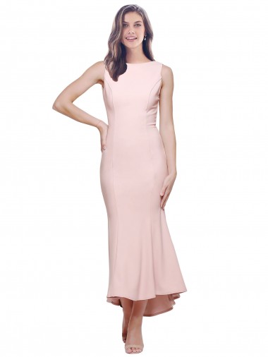 Pink High Neck Sleeveless Low Back Midi Length Evening Prom Gowns Canada Supplier