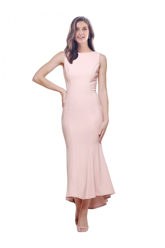Pink High Neck Sleeveless Low Back Midi Length Evening Prom Gowns Canada Supplier