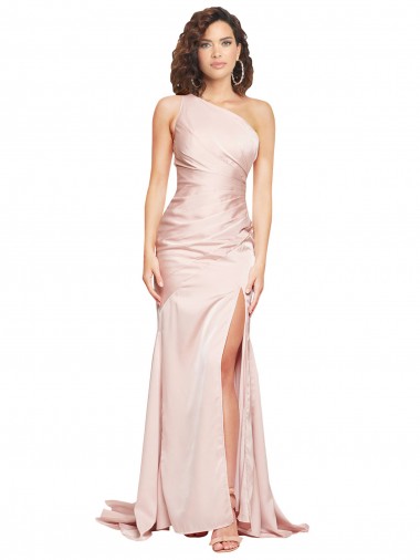 Pink One Shoulder Sleeveless Long Sexy Prom Dress Canada Supplier