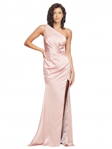 Pink One Shoulder Sleeveless Long Sheath Prom Dress Canada Supplier