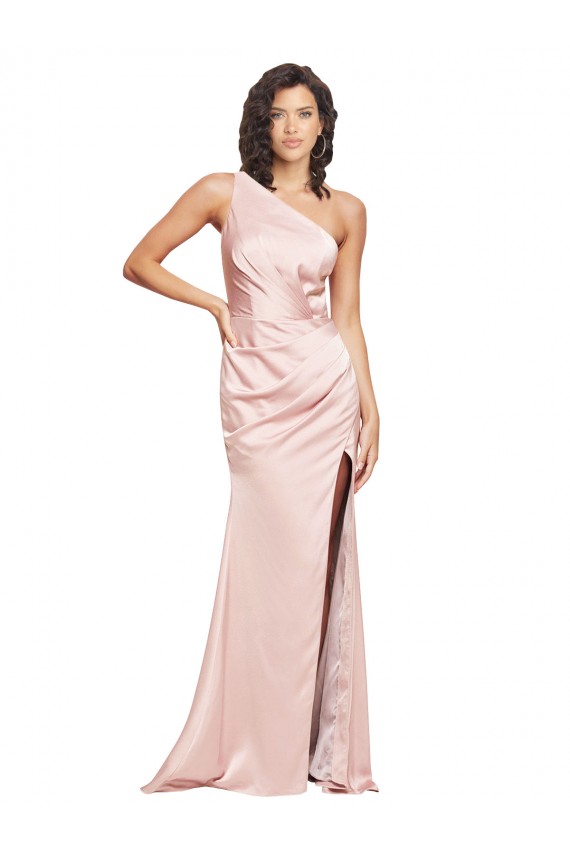 Pink One Shoulder Sleeveless Long Sheath Prom Dress Canada Supplier