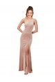 Pink One Shoulder Sleeveless Stretch Velvet Long Prom Dress Canada Supplier
