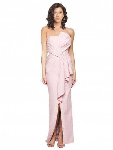 Pink Strapless Sleeveless Low Back Stretch Crepe Long Prom Dress Canada Supplier