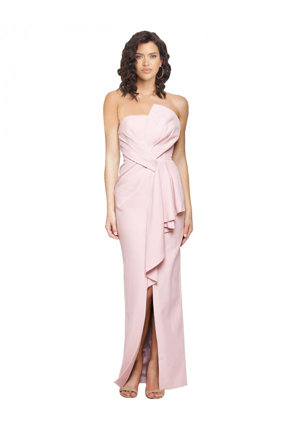 Pink Strapless Sleeveless Low Back Stretch Crepe Long Prom Dress Canada Supplier