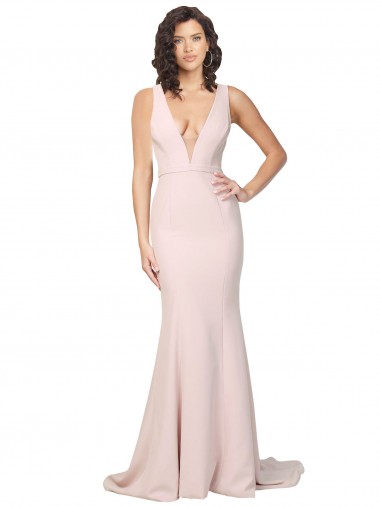 Pink V-Neck Sleeveless V-Back Sweep Train Sexy Prom Dress Canada Supplier