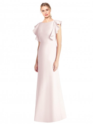 Pink Bateau Neck Cap Sleeves Open Back Long Prom Dress Canada Supplier