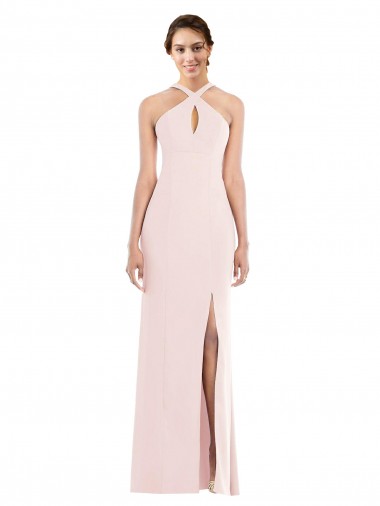 Pink Halter Neck Sleeveless Low Back Long Prom Dress Canada Supplier