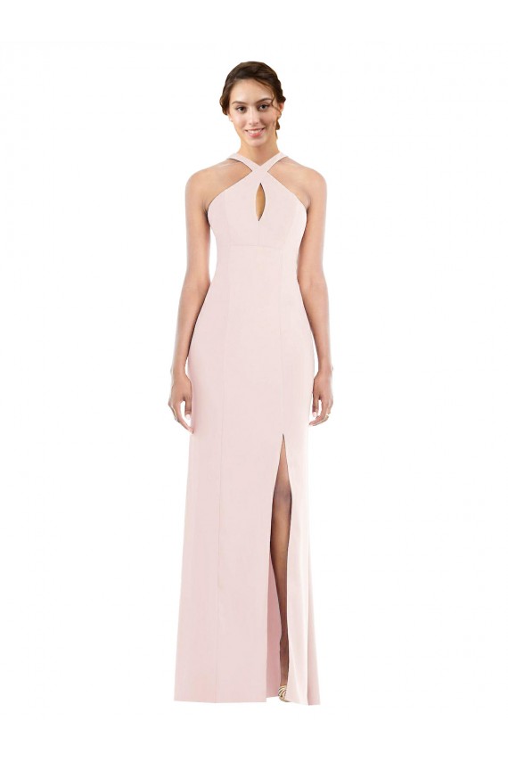 Pink Halter Neck Sleeveless Low Back Long Prom Dress Canada Supplier