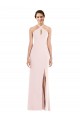 Pink Halter Neck Sleeveless Low Back Long Prom Dress Canada Supplier
