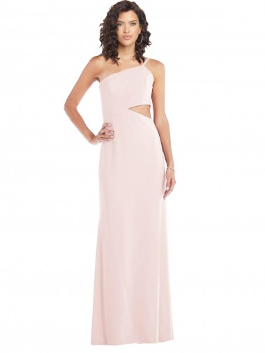 Pink One Shoulder Sleeveless Stretch Crepe Long Prom Dress Canada Supplier