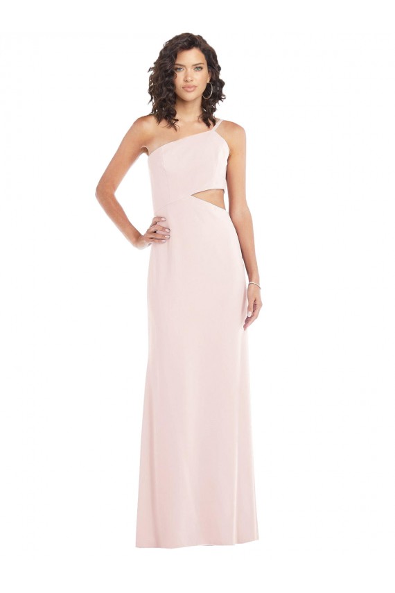 Pink One Shoulder Sleeveless Stretch Crepe Long Prom Dress Canada Supplier