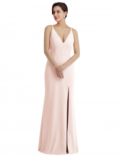 Pink V-Neck Sleeveless V-Back Stretch Crepe Long Prom Dress Canada Supplier