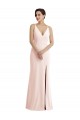Pink V-Neck Sleeveless V-Back Stretch Crepe Long Prom Dress Canada Supplier