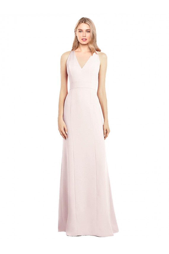 Pink V-Neck Sleeveless Keyhole Back Long Prom Dress Canada Supplier