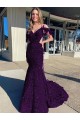 Plum Purple V-Neck Sleeveless Court Train Prom Dress Canada Supplier