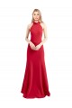 Red High Neck Sleeveless Open Back Stretch Crepe Long Prom Dress Canada Supplier