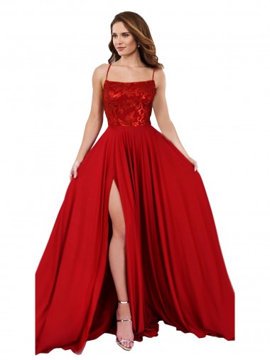 Red Square Neck Sleeveless Criss Cross Open Back Long Prom Dress Canada Supplier