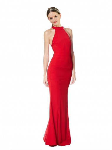 Red High Neck Sleeveless Long Prom Dresses Canada Supplier