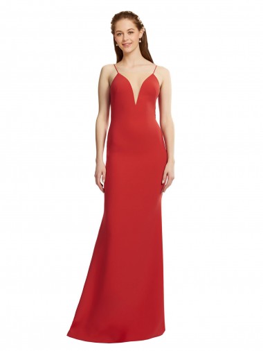 Red V-Neck Sleeveless Open Back Stretch Crepe Long Prom Dress Canada Supplier