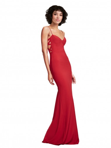 Red Spaghetti Straps Sleeveless Long Evening Prom Gowns Canada Supplier
