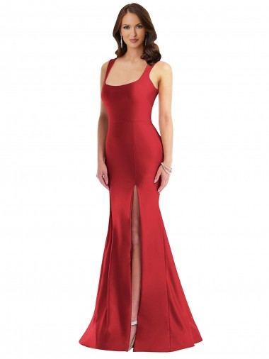 Red Square Neck Sleeveless Long Plus Size Prom Dress Canada Supplier