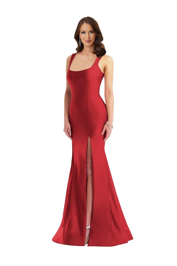 Red Square Neck Sleeveless Long Plus Size Prom Dress Canada Supplier